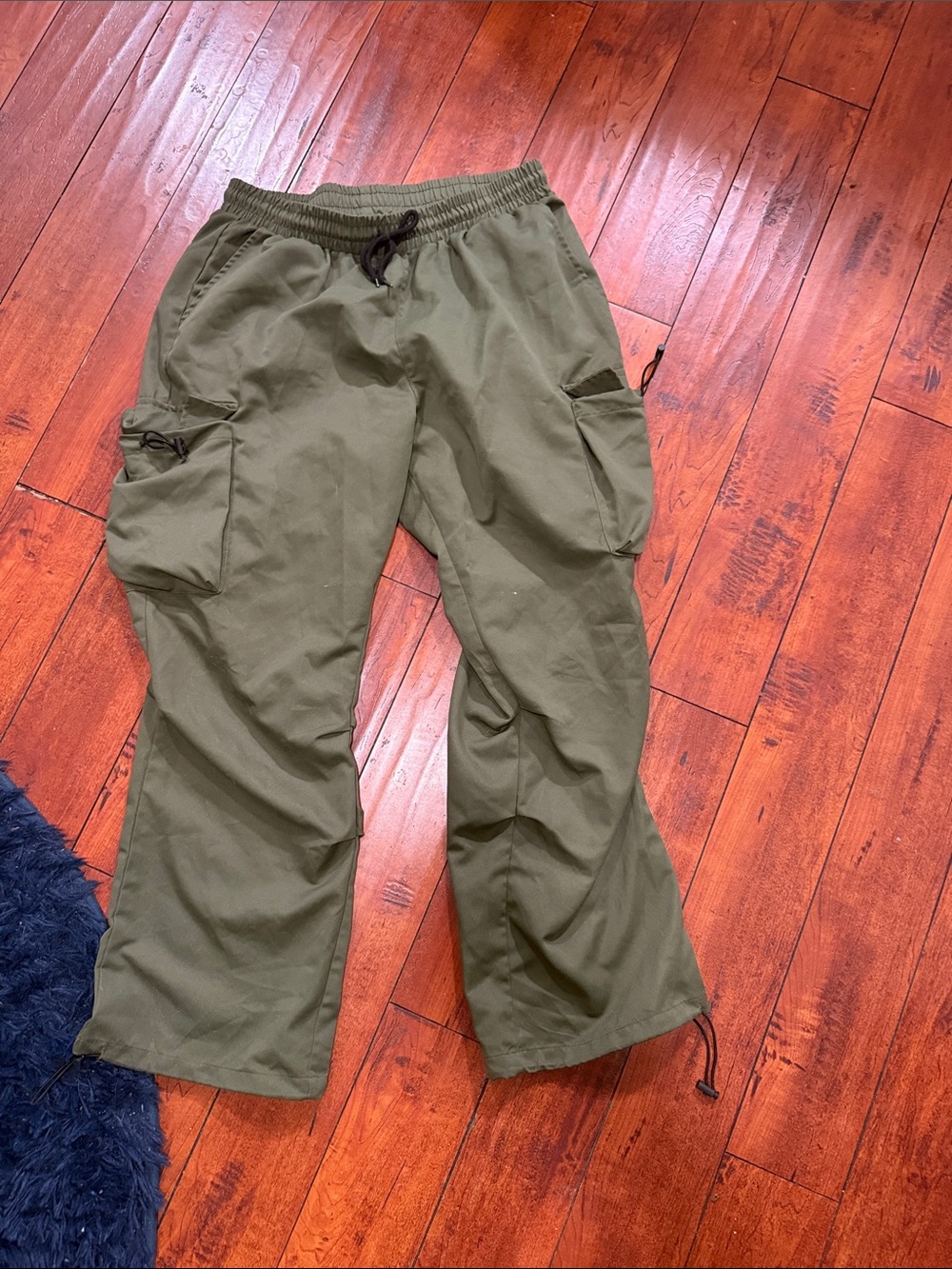 Men's Olive Green Cargo Pants - Drawstring Waist